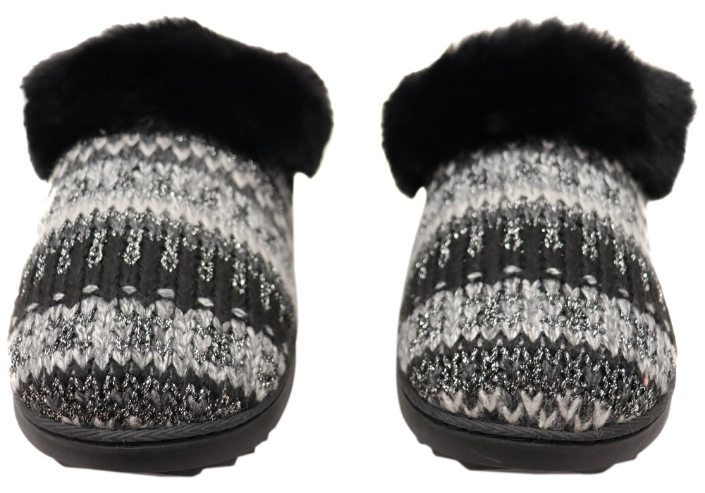 Dearfoams Womens Comfortable Hannah Festive Knit Clog Slippers