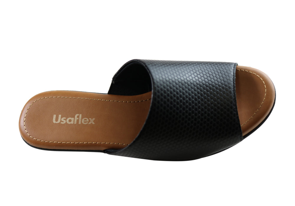 Usaflex Latona Womens Comfort Leather Slides Sandals Made In Brazil