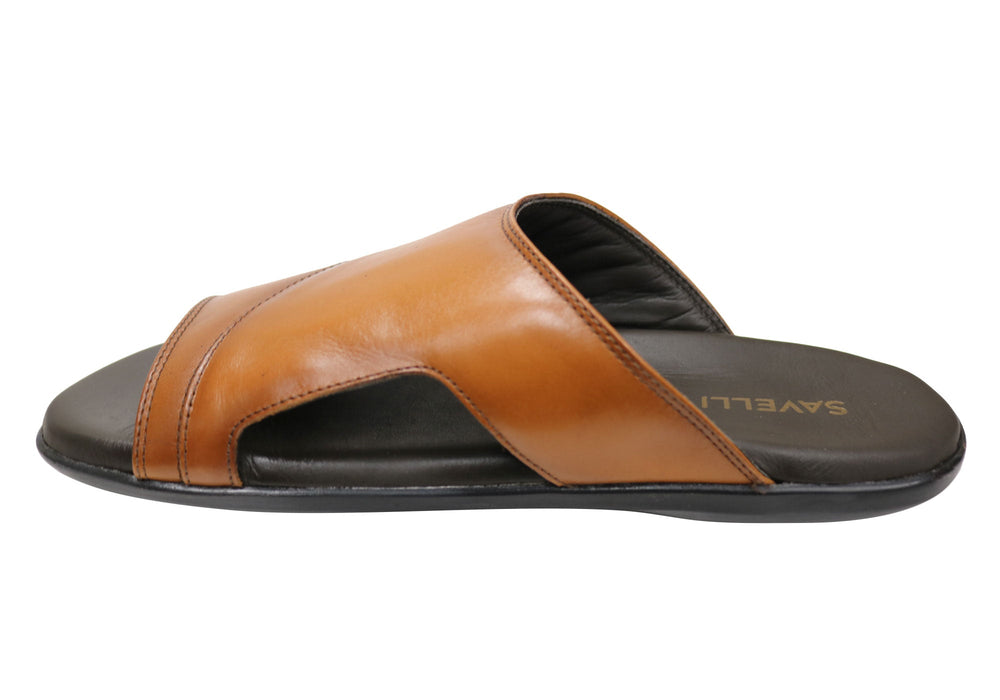 Savelli Banks Mens Comfortable Leather Slides Sandals Made In Brazil