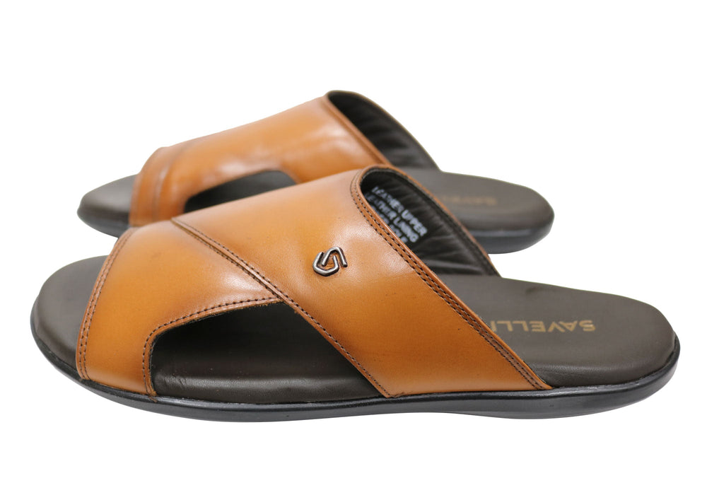 Savelli Banks Mens Comfortable Leather Slides Sandals Made In Brazil