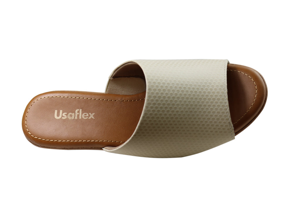 Usaflex Latona Womens Comfort Leather Slides Sandals Made In Brazil