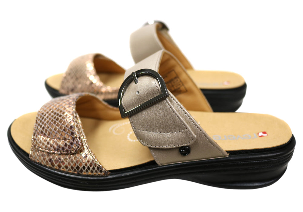 Revere Calais Womens Wide Width Leather Comfortable Slides Sandals