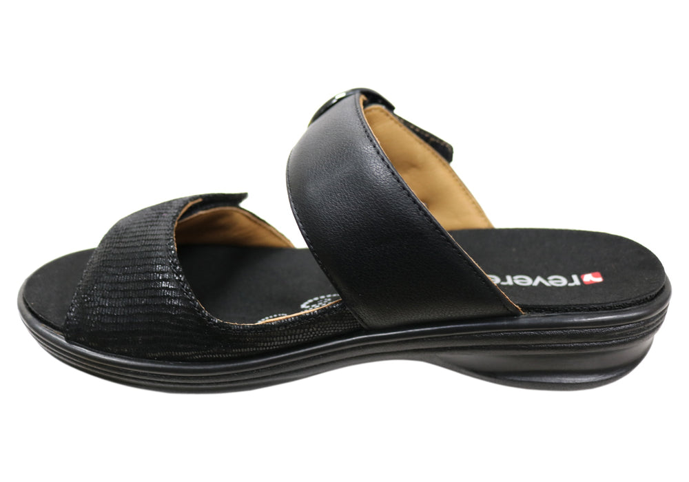 Revere Calais Womens Wide Width Leather Comfortable Slides Sandals