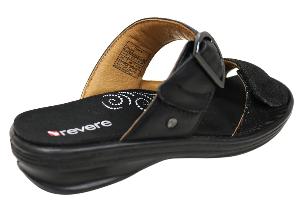 Revere Calais Womens Wide Width Leather Comfortable Slides Sandals