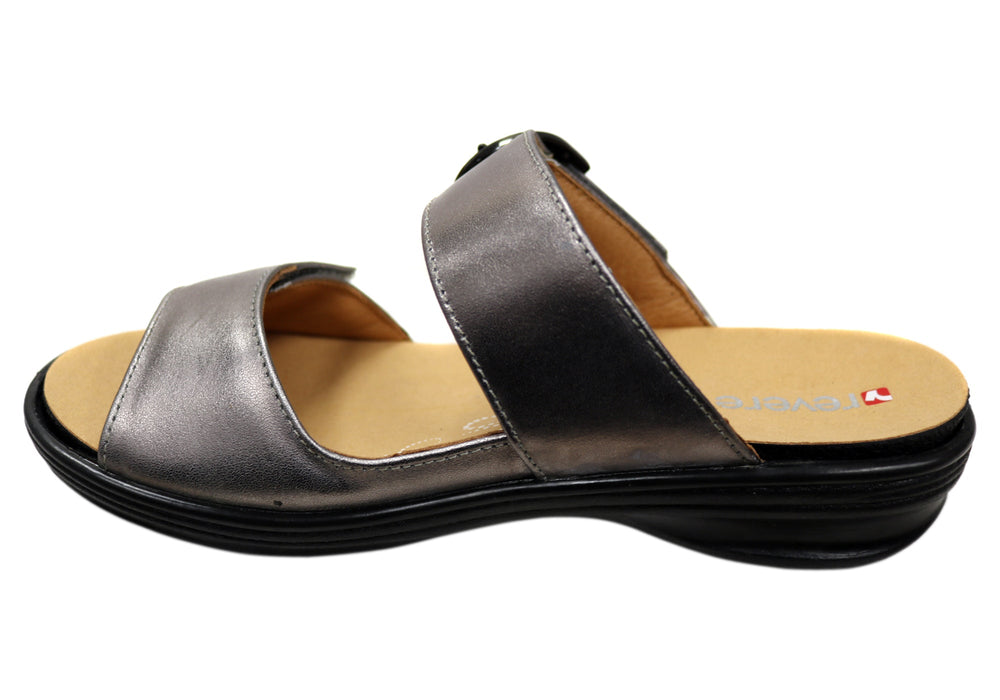 Revere Calais Womens Wide Width Leather Comfortable Slides Sandals