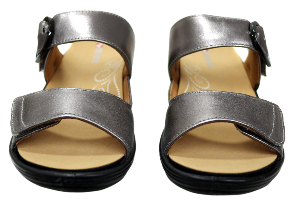 Revere Calais Womens Wide Width Leather Comfortable Slides Sandals