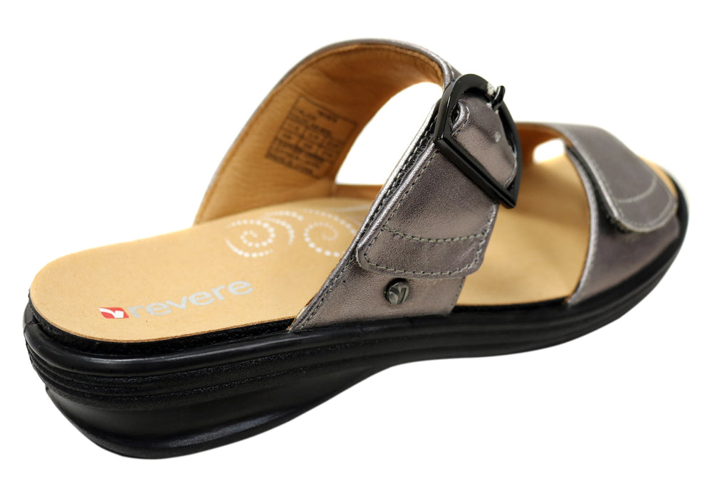 Revere Calais Womens Wide Width Leather Comfortable Slides Sandals