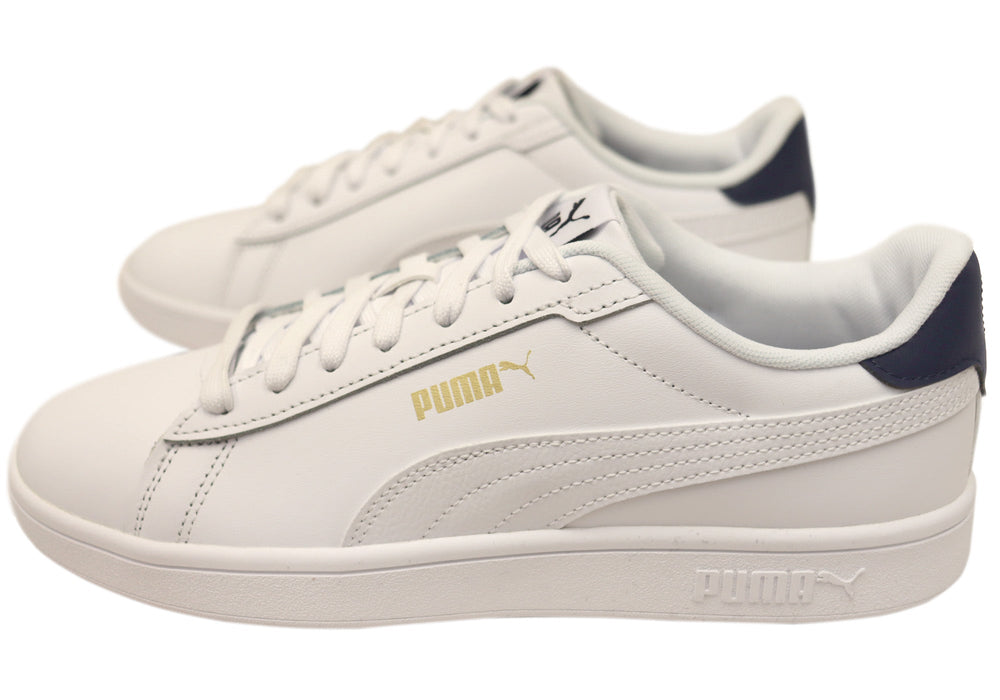 Puma Mens Smash 3.0 L Comfortable White Lace Up Sneakers