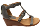 Sofft Gaige Womens Leather Wedge Sandals With Comfort Footbed