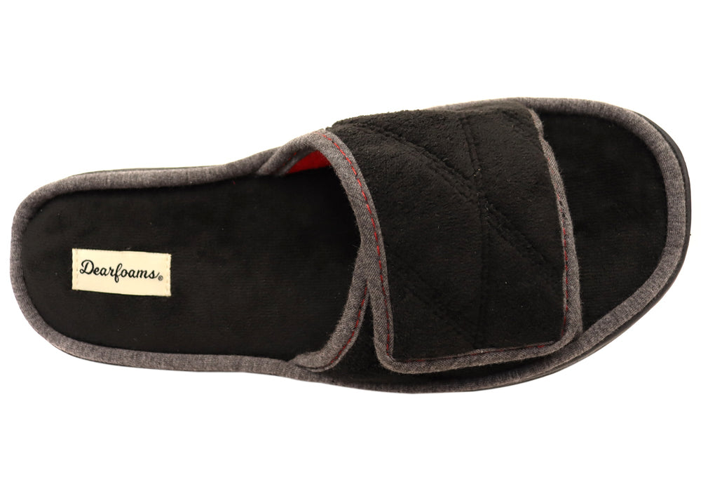 Dearfoams Mens Cooper Quilted Terry Adjustable Strap Slippers