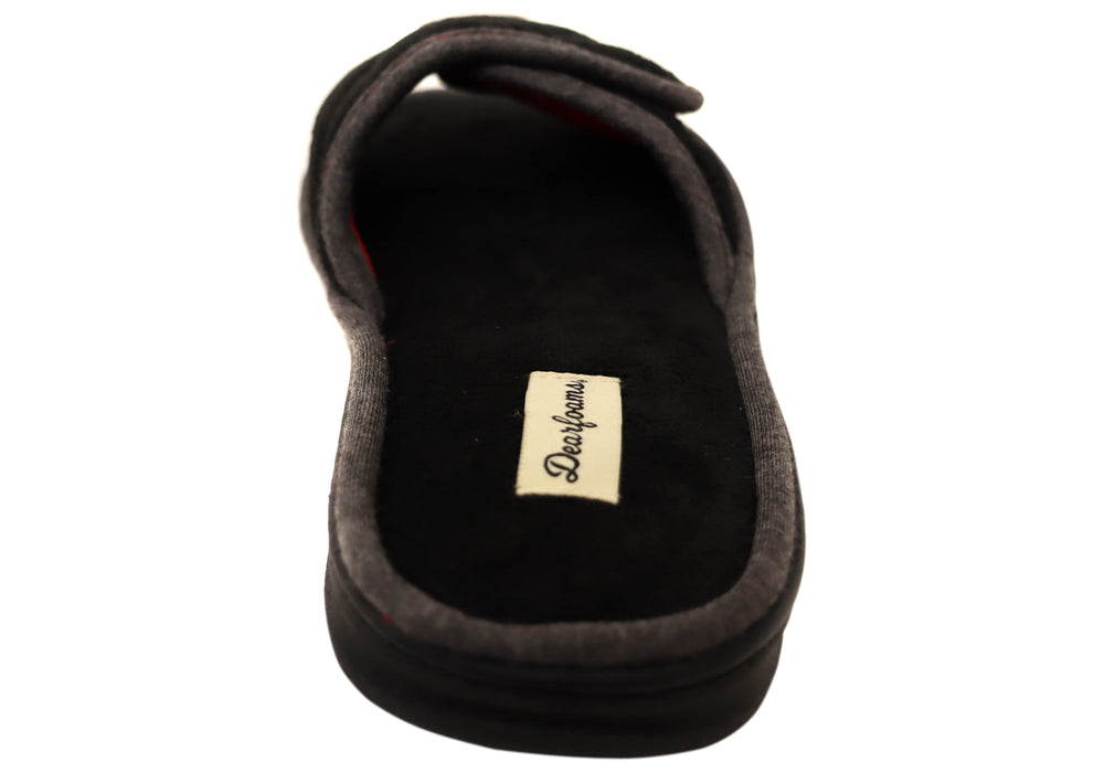 Dearfoams Mens Cooper Quilted Terry Adjustable Strap Slippers