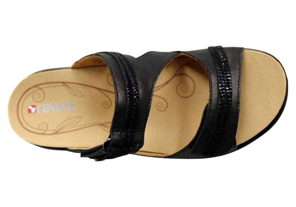 Revere Rio Womens Comfortable Leather Wide Width Slides Sandals