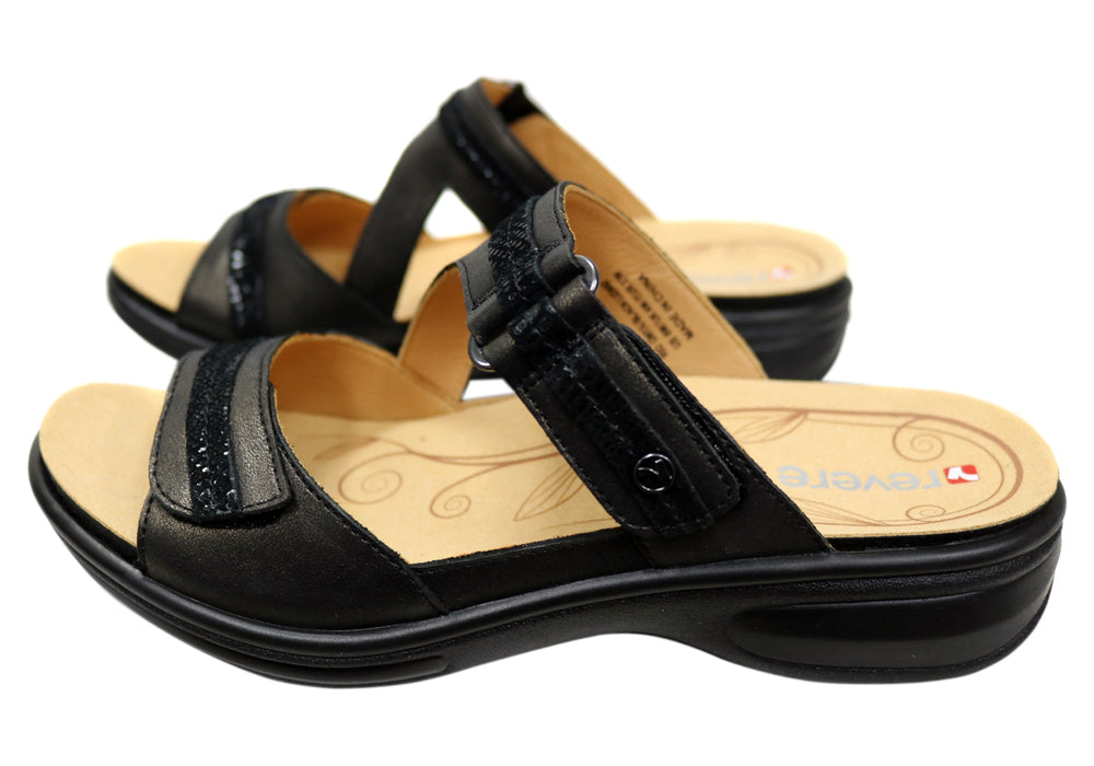 Revere Rio Womens Comfortable Leather Wide Width Slides Sandals